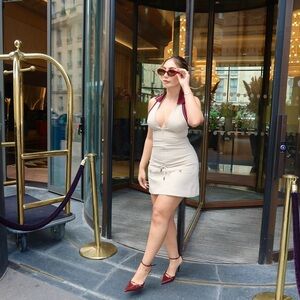 Zara Cream and Burgundy Dress